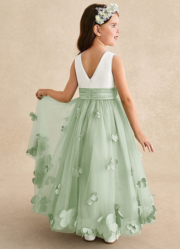 Azazie Vi Flower Girl Dresses Dusty Sage A-Line Sleeveless Tulle Dress image1