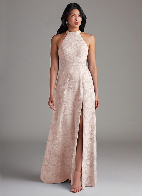Azazie Clarice Robes Demoiselle d'honneur Robe Trapèze en Blumen-Burnout Fente Latérale Rose Pâle image1