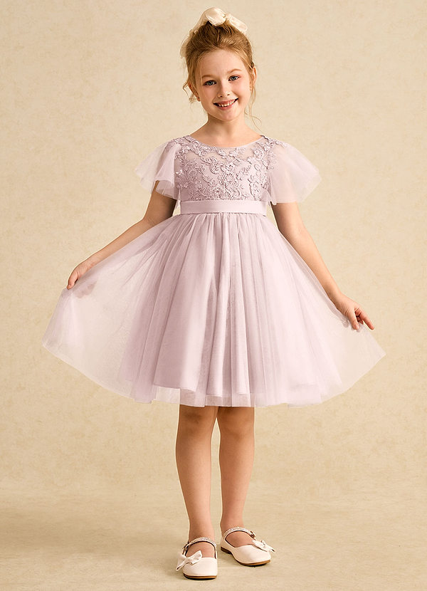 Azazie Queenie Flower Girl Dresses Blushing Pink A-Line Lace Dress image1