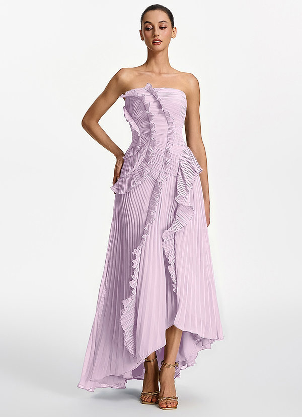Chrysanthe Frosted Lilac Strapless Pleated Chiffon Maxi Dress image1