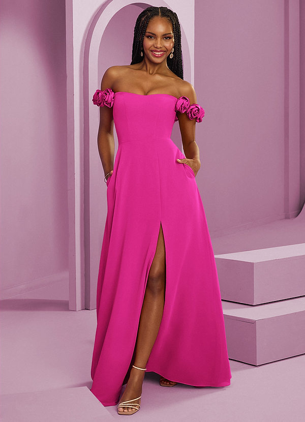 Barbie ♥ Azazie Abiti da Damigella Abito Convertibile A-Line in Chiffon a Spalla Scoperta Barbie Rosa image1