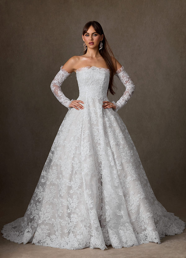 Azazie Hinata Vestidos de Novia Vestido de Diamante Blanco de Encaje de Corte Princesa con Sin tirantes image1