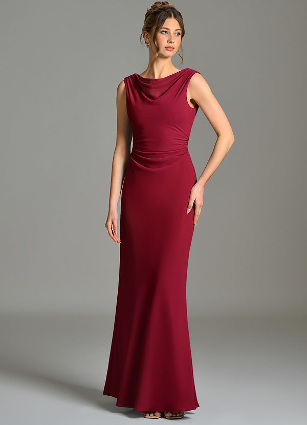 Azazie Kieryn Bridesmaid Dresses Burgundy Mermaid Pleated Chiffon Dress image1