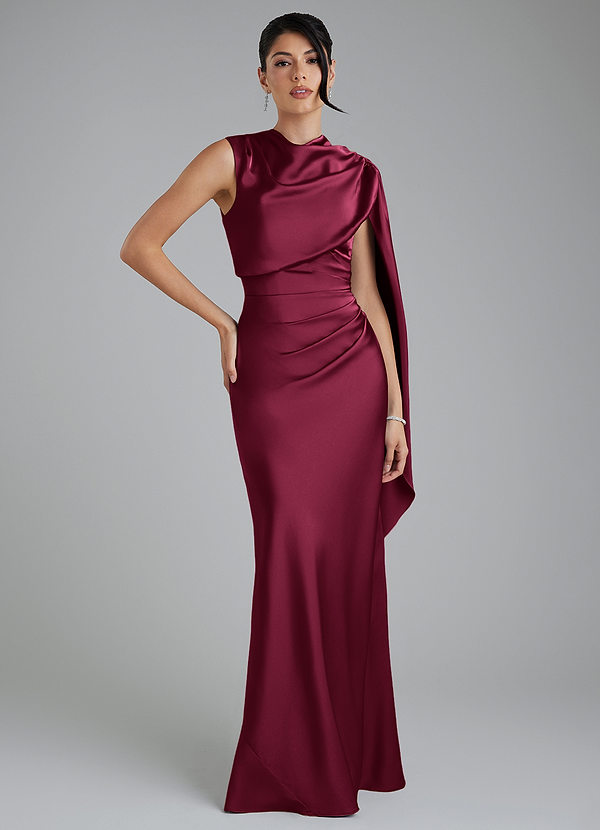 Azazie Taj Bridesmaid Dresses Burgundy Mermaid Corset Stretch Satin Dress image1