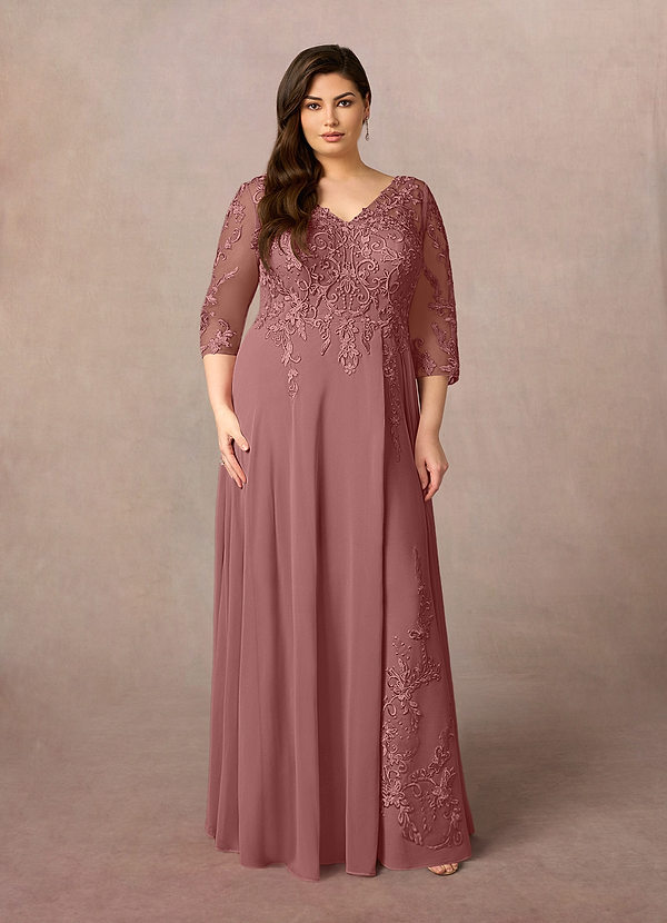 Azazie Noella Mother of the Brides Dresses Desert Rose A-Line V-Neck Lace Chiffon Dress image1