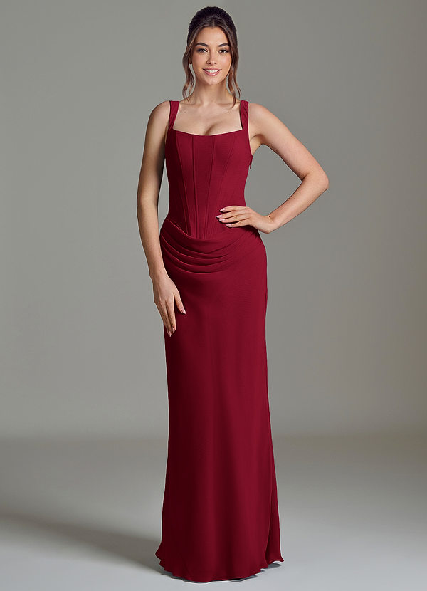 Azazie Niamh Bridesmaid Dresses Burgundy Mermaid Corset Chiffon Dress image1
