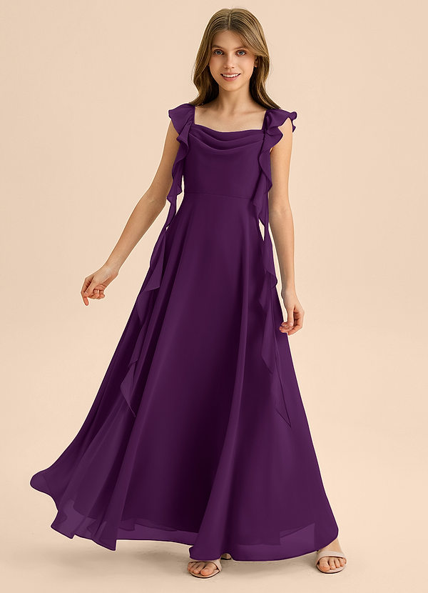 Azazie Carmin Junior Klä av A-Line i Chiffong Rynkad image1