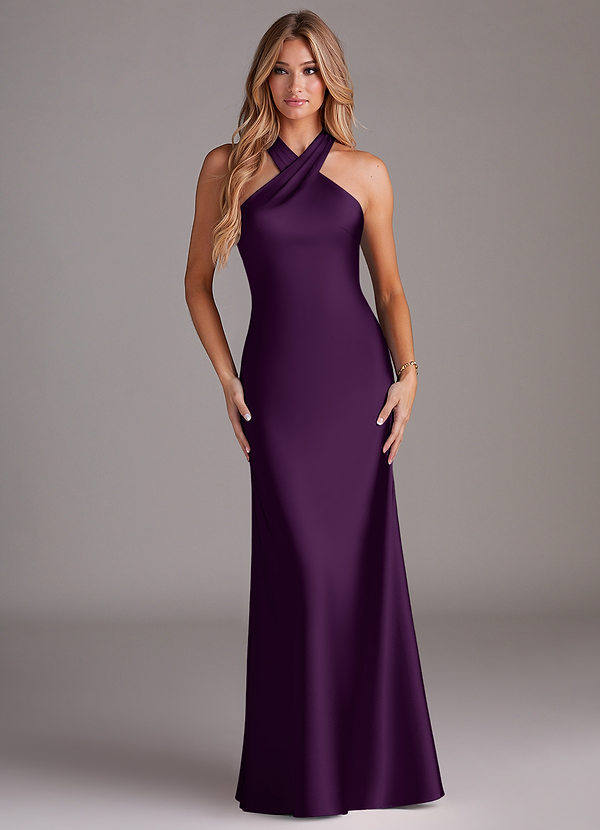 Azazie Doretta Bridesmaid Dresses Grape Mermaid Pleated Stretch Satin Dress image1