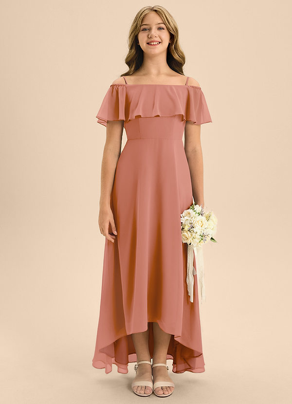 Azazie Maggie Junior A-Linie Schulterfrei Chiffon Kleid Mai Tai image1