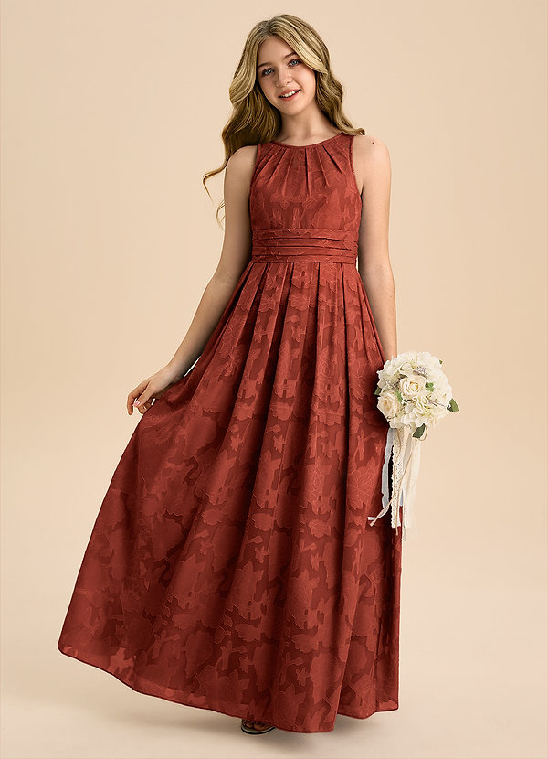 Azazie Bibiane Junior Klä av A-Line i Blommig Utbrändhet Plisserad image1