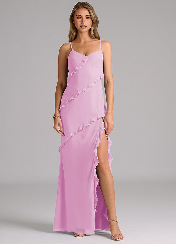 Azazie Nancie Bridesmaid Dresses Candy Pink Mermaid Ruched Chiffon Dress image1