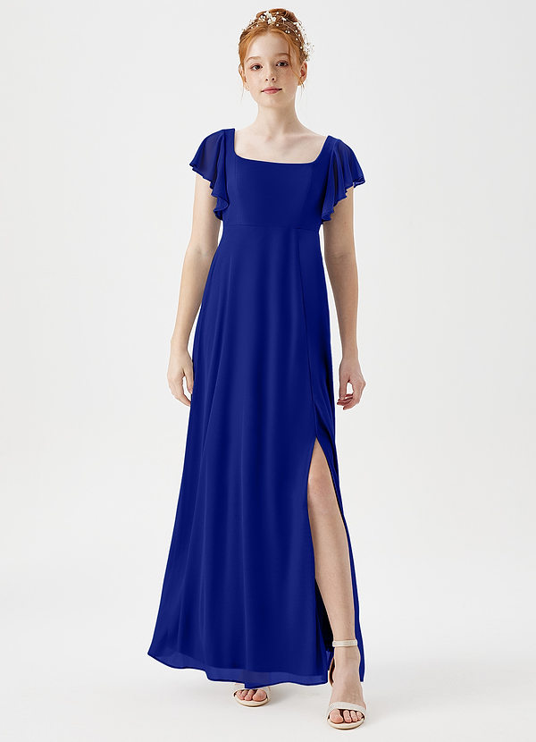 Azazie Bondi Junior A-Linie Seitliche Cut-Outs Gittergewebe Kleid Königsblau image1