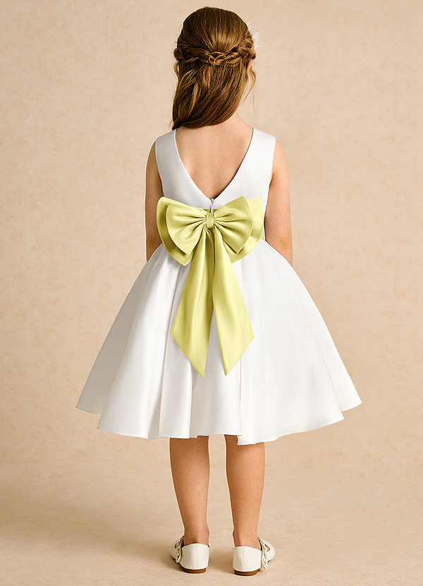Azazie Sosie Blumenkinder Kleider A-Linie Plissee Matte Satin Kleid Elfenbein Zitronensorbet image1