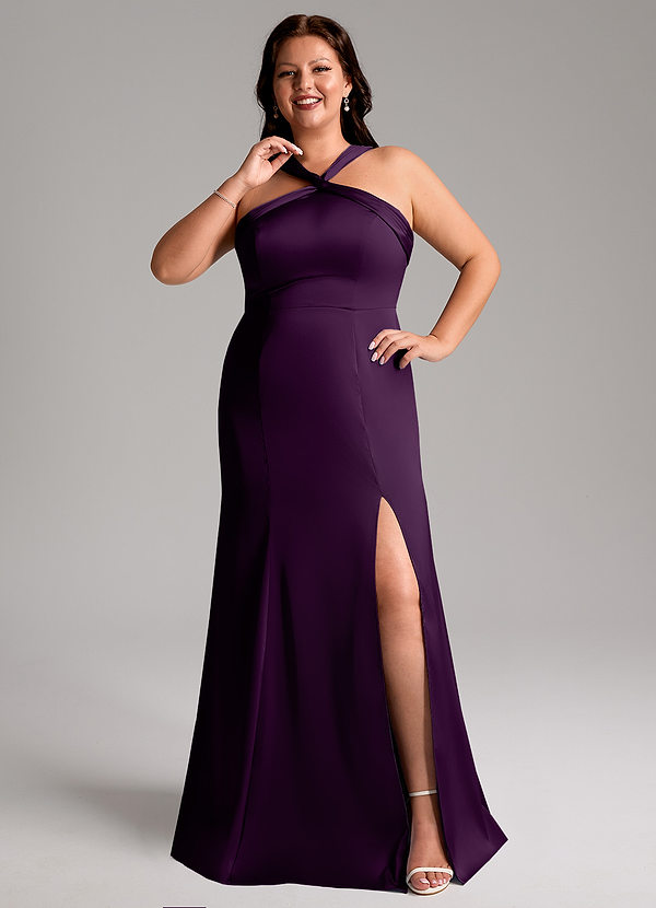 Azazie Rue Robes Demoiselle d'honneur Robe Trapèze en Satin extensible Plissée Grain De Raisin image1