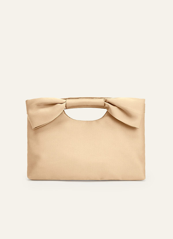 front Matching Color Stretch Satin Bow Embellished Clutch
