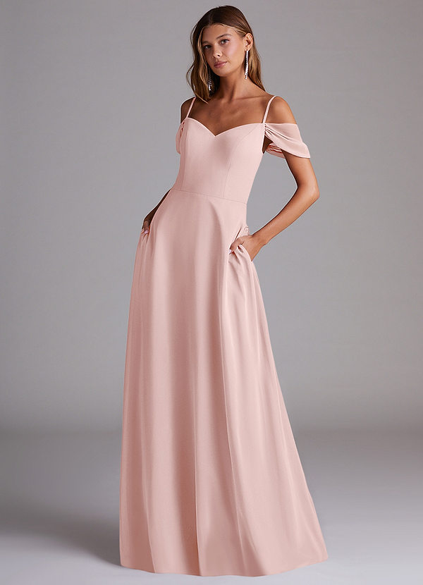 Azazie Marley Bridesmaid Dresses Powder Pink A-Line Off the Shoulder Chiffon Convertible Dress image1