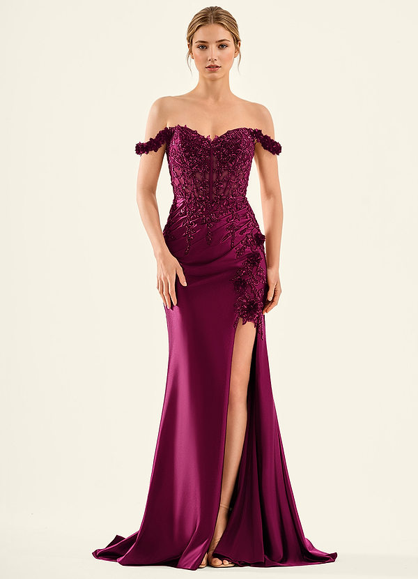 Corraon Burgundy Mermaid Off-Shoulder Floral Corset Prom Dress image1