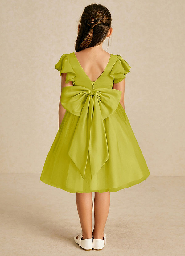 Azazie Kaeya Flower Girl Dresses Lemongrass A-Line Bow Tulle Dress image1