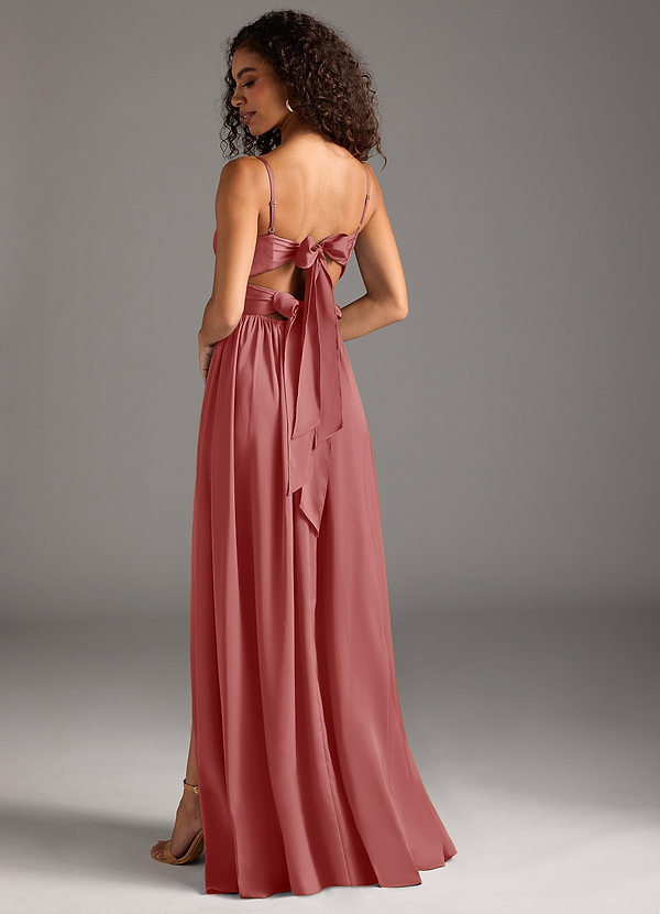 Zeya Vestidos de dama de honor Vestido Rosa Antigua de Satén Elástico de Línea A con Plisado image1