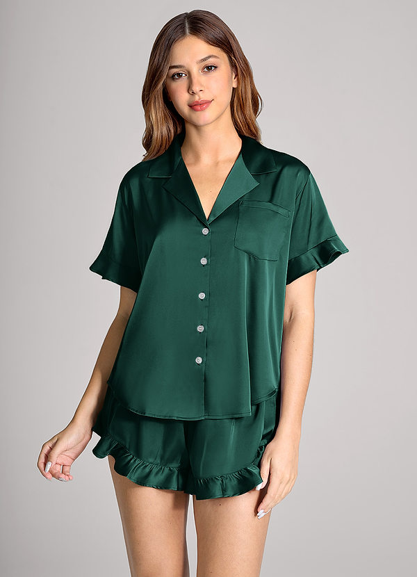 front Matchande färg, volangpjättad kortärmad pyjamas
