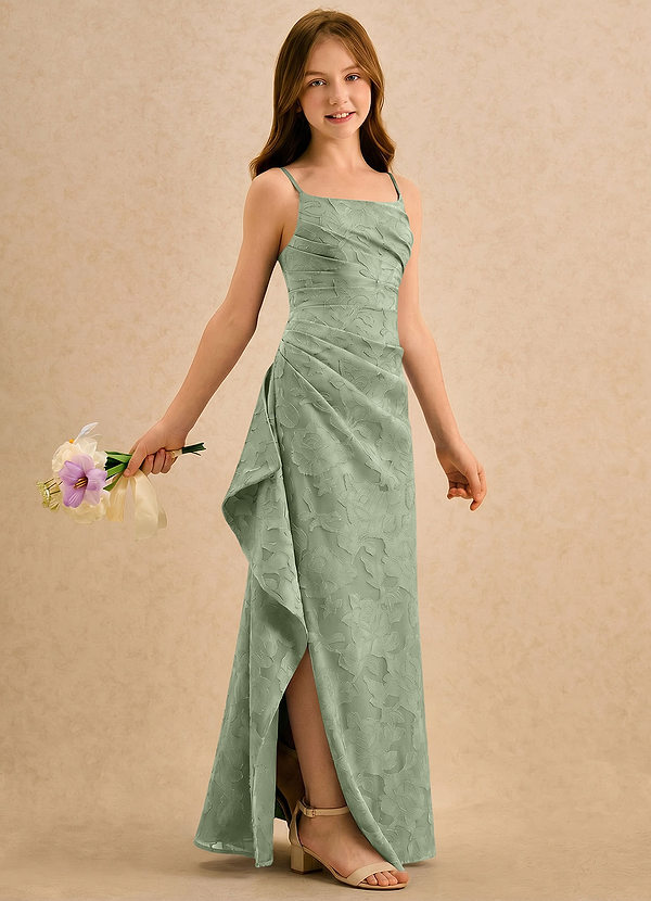 Azazie Cannoli Girls Formal Vestidos de Niña de Flores Vestido de Salvia Polvorienta de Devorado Floral de Corte en A con Plisado image1