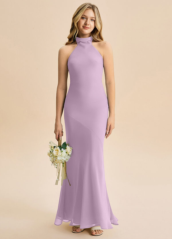 Azazie Velli Junior Meerjungfrau-Linie Hoher Kragen Chiffon Kleid Blauregen image1