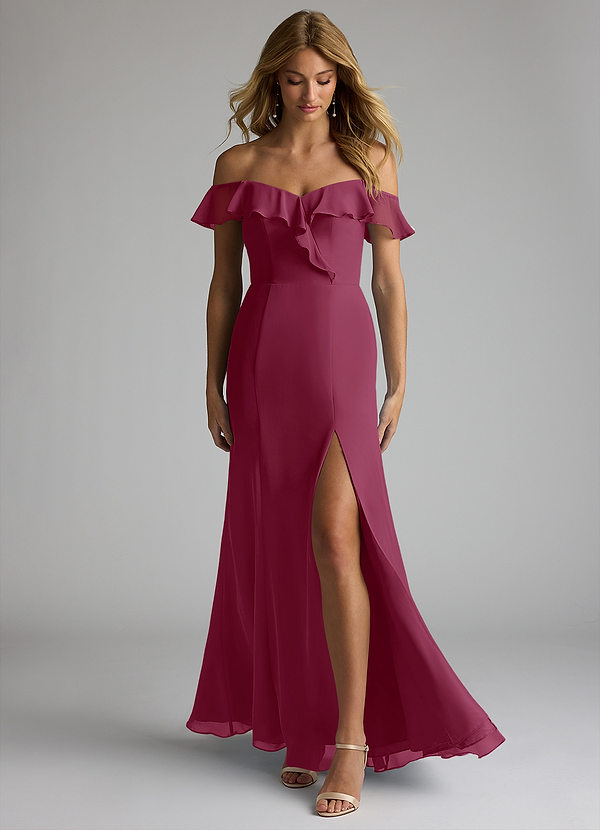 Azazie Sophie Bridesmaid Dresses Mulberry A-Line Off the Shoulder Chiffon Convertible Dress image1
