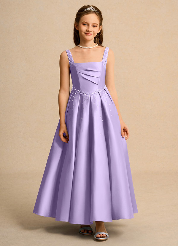 Azazie Mochi Girl Flower Girl Dresses Lilac Ball-Gown Pleated Matte Satin Dress image1