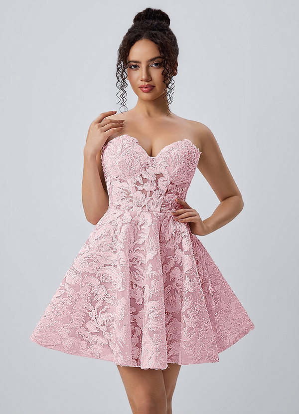 Mireille Pink Strapless Floral Lace Corset Skater Mini Dress image1