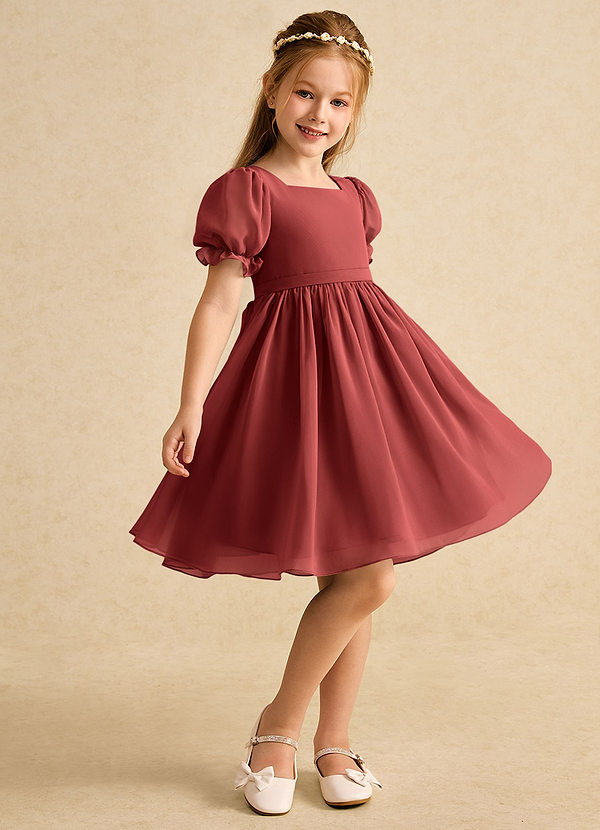 Azazie Jolie Blumenkinder Kleider A-Linie mit ärmel Chiffon Kleid Terrakotta image1