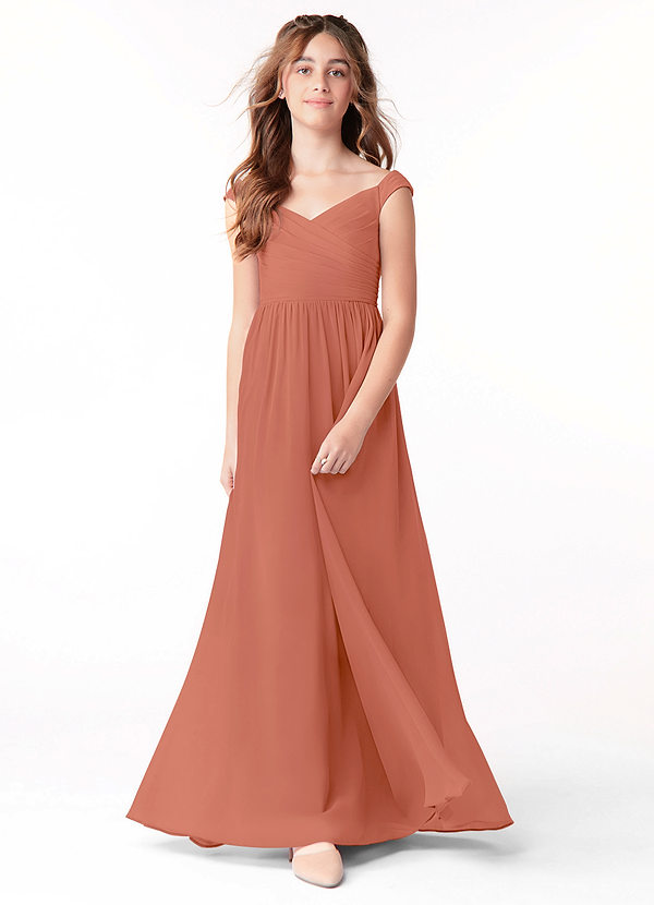 Vestidos Modernos AsiméTricos Para Damas De Honor Junior Con Cuello De Capa Terracota main image 1