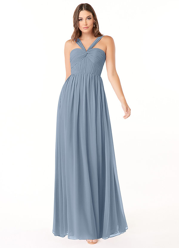 Azazie Dionne Bridesmaid Dresses Dusty Blue A-Line Corset Chiffon Dress image1