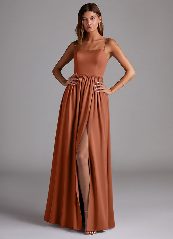 Azazie Calianna Bridesmaid Dresses Cedar Rose A-Line Off the Shoulder Stretch Satin Convertible Dress image1