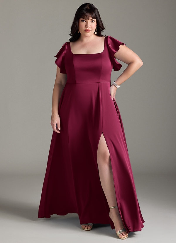 Bondi Bridesmaid Dresses Burgundy A-Line Bow Stretch Satin Dress image1