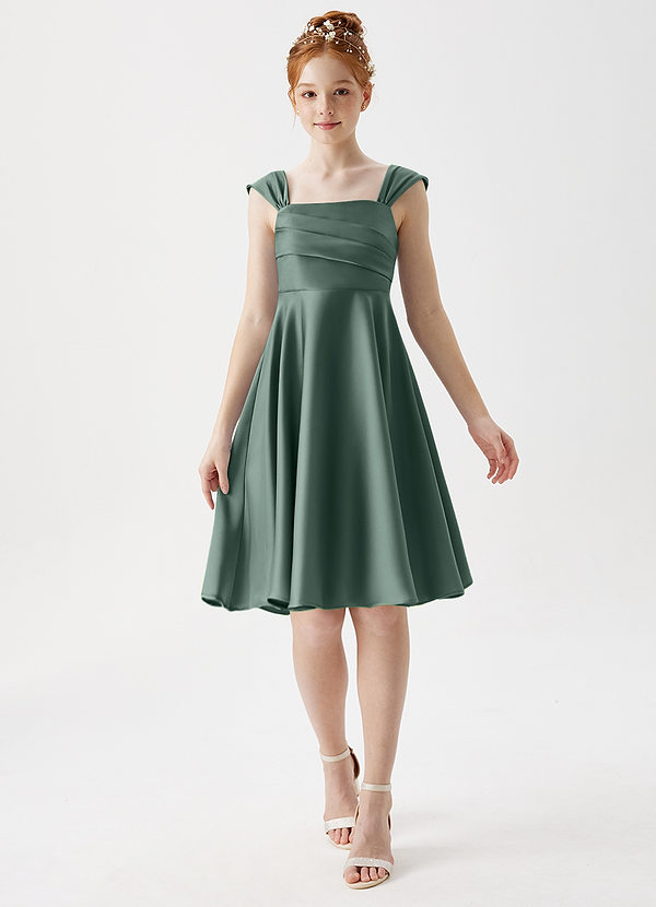 Azazie Amira Junior Sea Moss A-Line Pleated Stretch Satin Dress image1