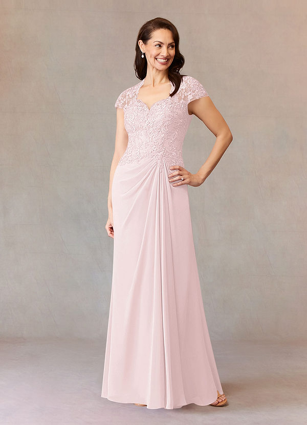 Azazie Junie Robe Mère de la Mariée & du Marié Robe Trapèze en Mousseline de soie Dentelle Rose Pâle image1