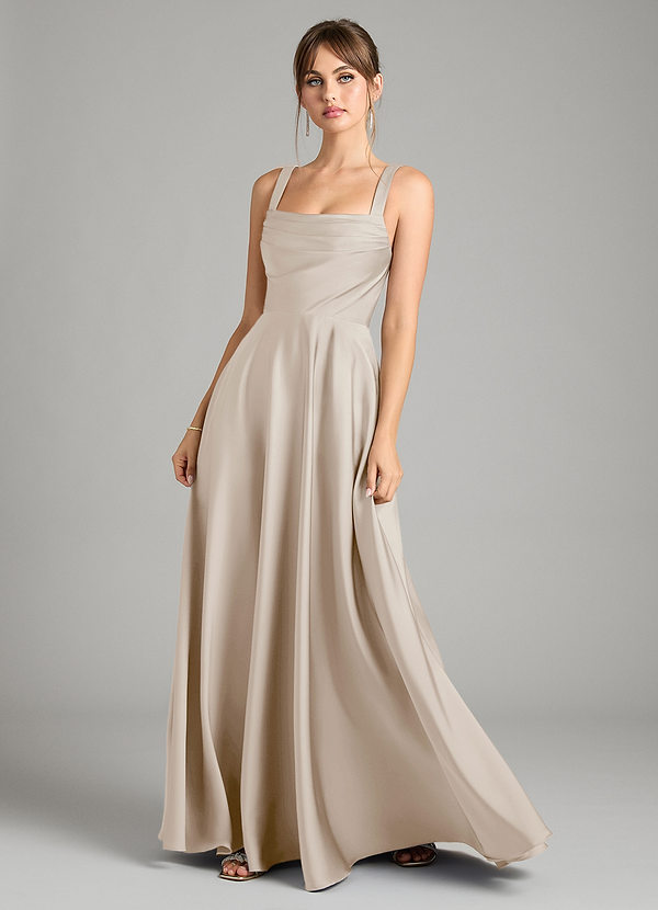 Azazie Shaude Bridesmaid Dresses Frost A-Line Pleated Stretch Satin Dress image1