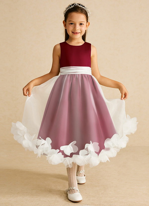 Azazie Stardust Flower Girl Dresses Burgundy A-Line Sleeveless Organza Dress image1