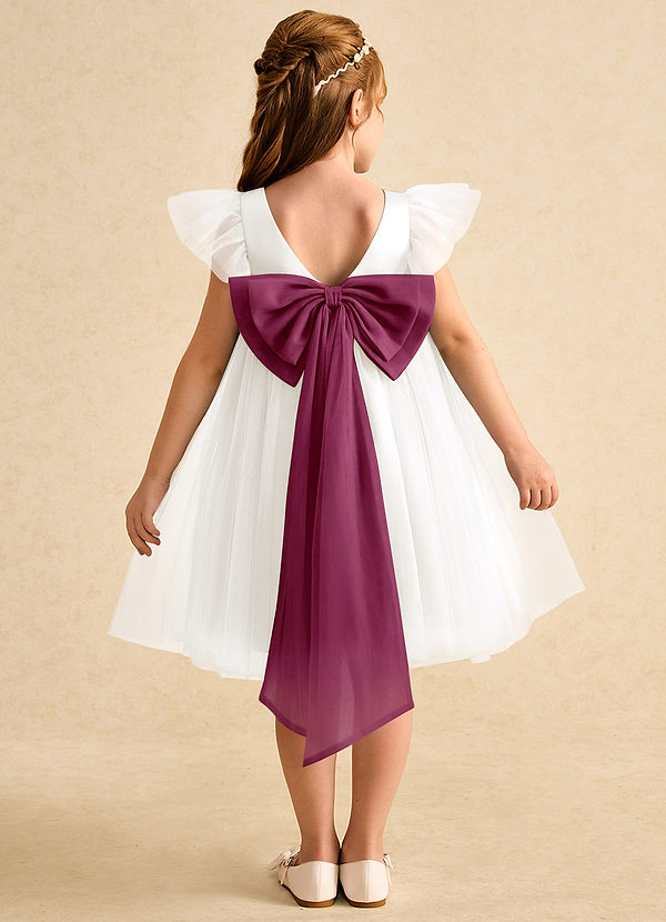 Azazie Munchkin Flower Girl Dresses Ivory Mulberry A-Line Bow Tulle Dress image1