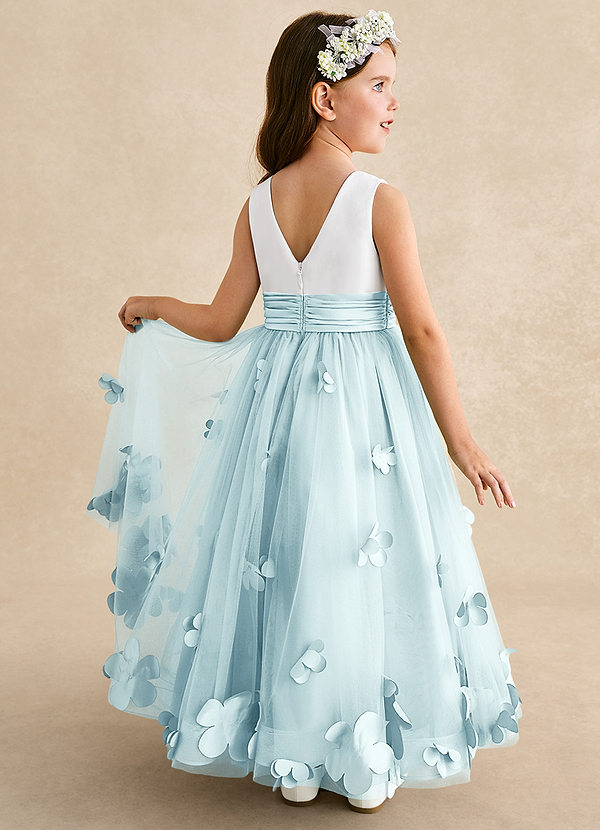 Azazie Vi Flower Girl Dresses Vestir Vidro Marinho de Tule de Linha A com Sem mangas image1