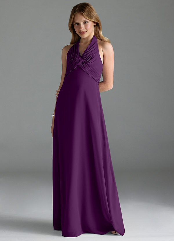 Azazie Tessie Junior A-Linie Plissee Chiffon Kleid Traube image1
