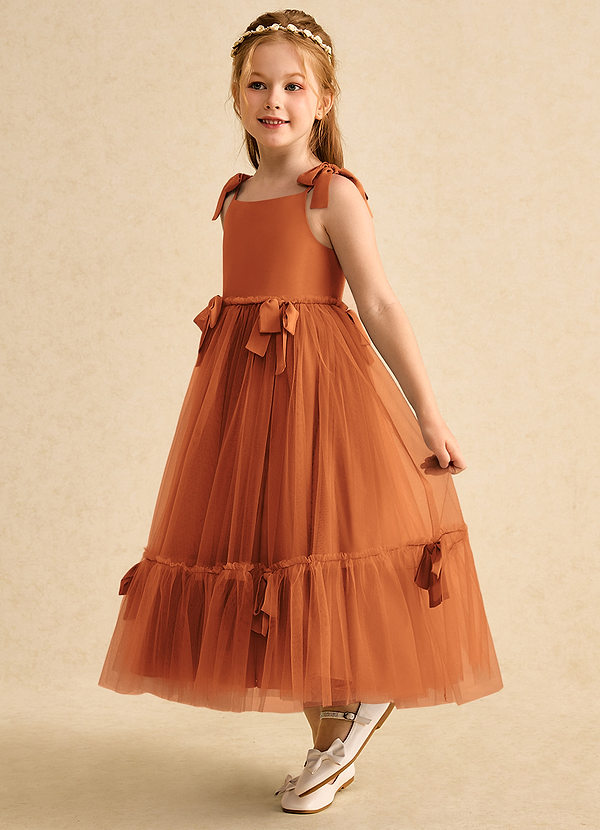 Azazie Jaci Blumenkinder Kleider A-Linie Spaghetti Riemen Chiffon Kleid Kanel image1