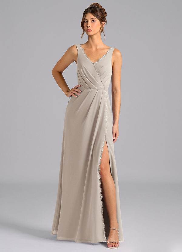 Azazie Bernice Bridesmaid Dresses Frost A-Line Pleated Chiffon Dress image1