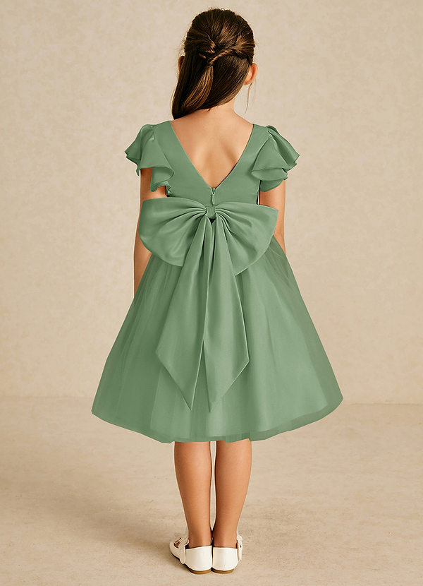 Azazie Kaeya Flower Girl Dresses Matcha A-Line Bow Tulle Dress image1
