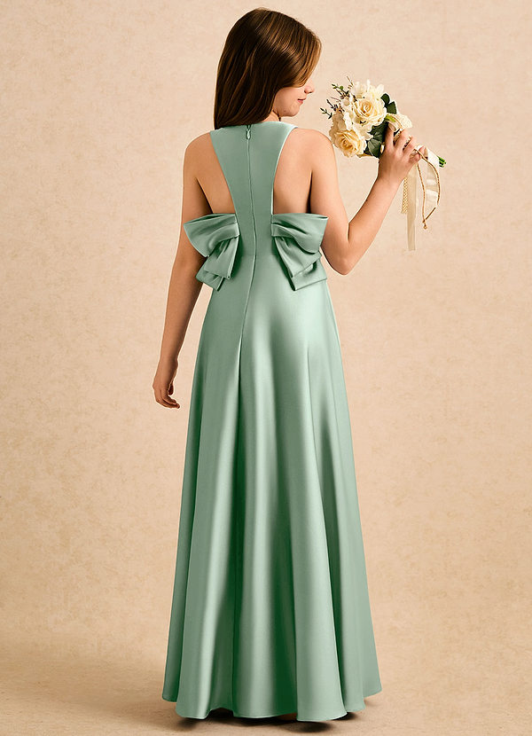 Azazie Nisha Girls Formal Sukienki dla dziewczynek sypiących kwiaty Linia A Pofałdowany Satyna elastyczna Długość podłogi Sukienka image1