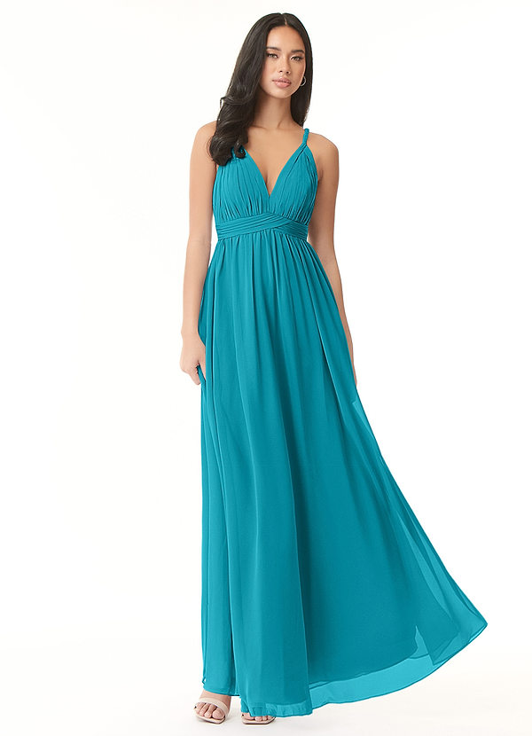 Azazie Rowena Bridesmaid Dresses Jade A-Line Pleated Chiffon Dress image1