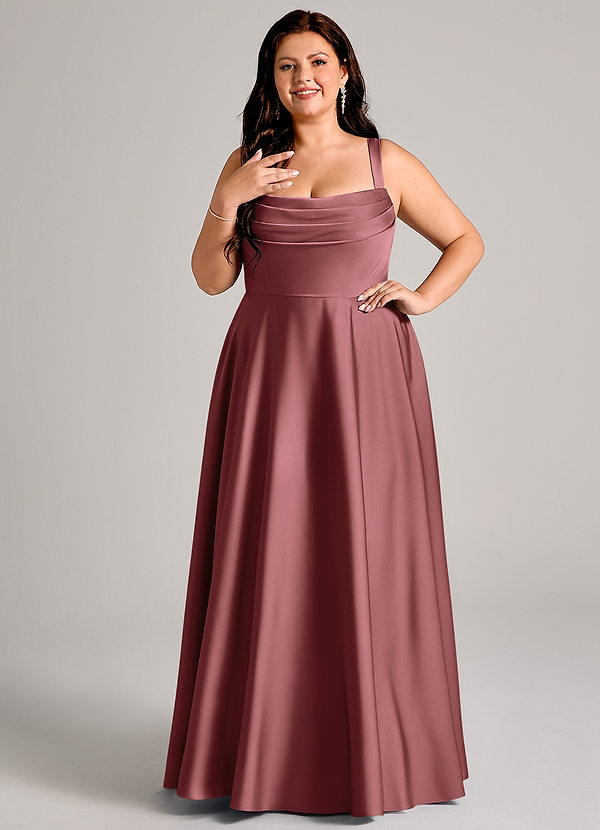 Azazie Shaude Abiti da Damigella Abito A-Line in Raso Elasticizzato Plissettato Ametista image1