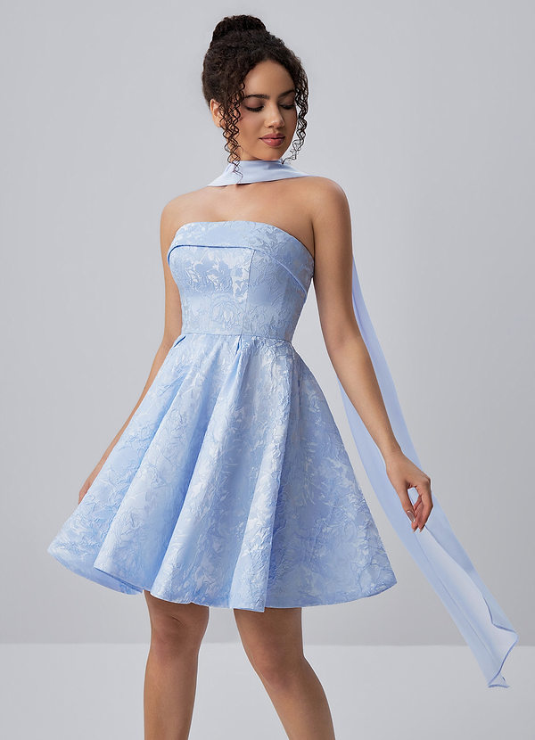 Calistabella Himmelblau A-Linien-Minikleid aus Jacquard-Chiffon image1