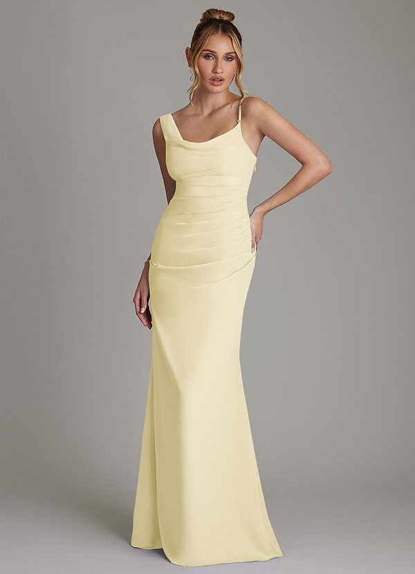 Azazie Ama Bruidsmeisjes Jurken Jurk van Chiffon met A-Lijn Geplooid Citroensorbet image1