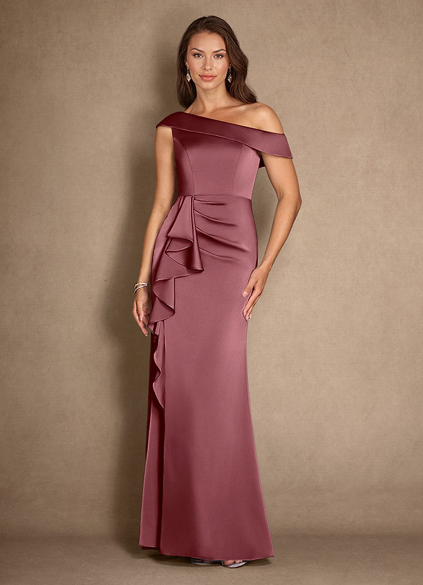 Azazie Hamptons Mother of the Brides Dresses Desert Rose A-Line Pleated Stretch Satin Dress image1